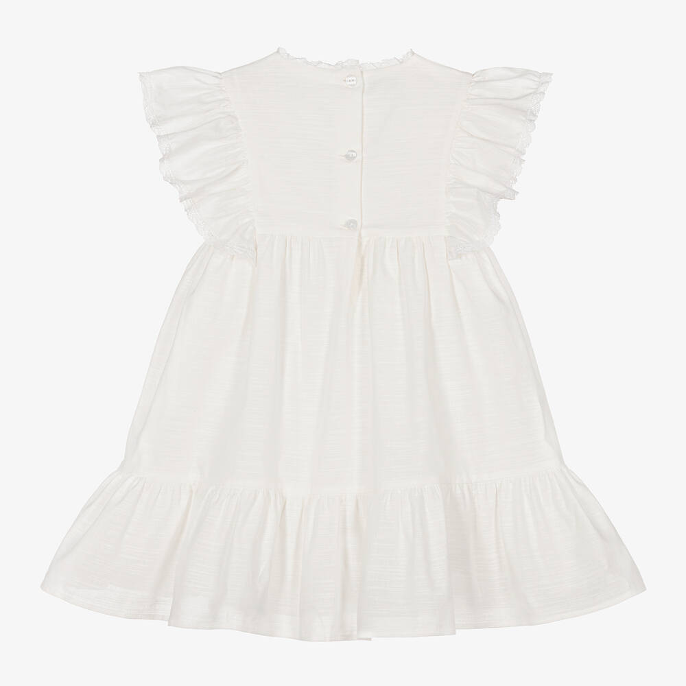 Beatrice & George - Girls Ivory Hand-Embroidered Cotton Dress ...