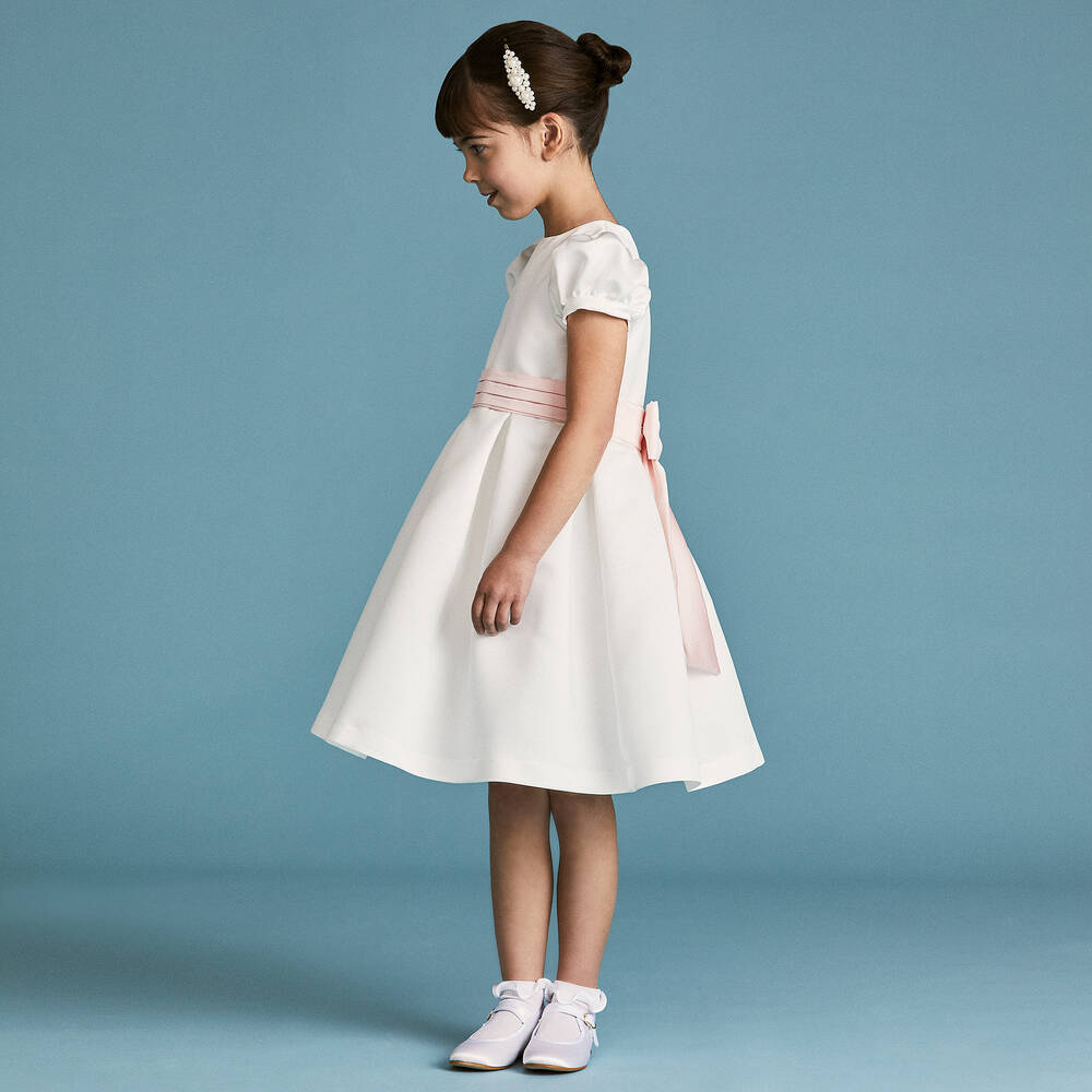 Beatrice & George-Girls Ivory Satin Dress  | Childrensalon