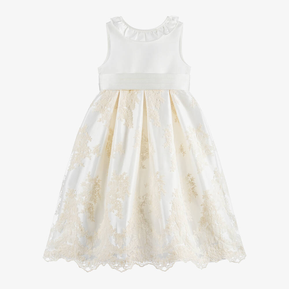Beatrice & George - Girls Ivory Satin & Embroidered Tulle Dress | Childrensalon