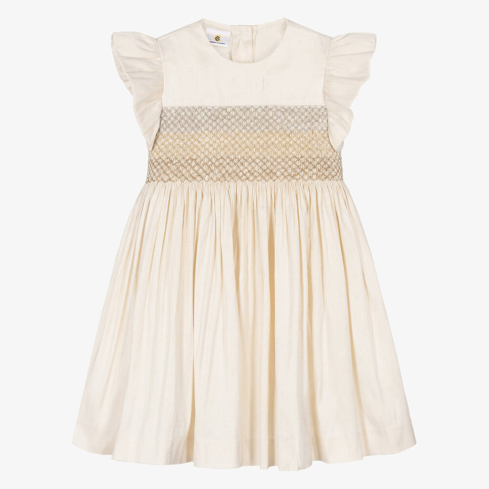 Beatrice & George X Childrensalon - Кремовое платье Joy из дюпиона со сборками | Childrensalon