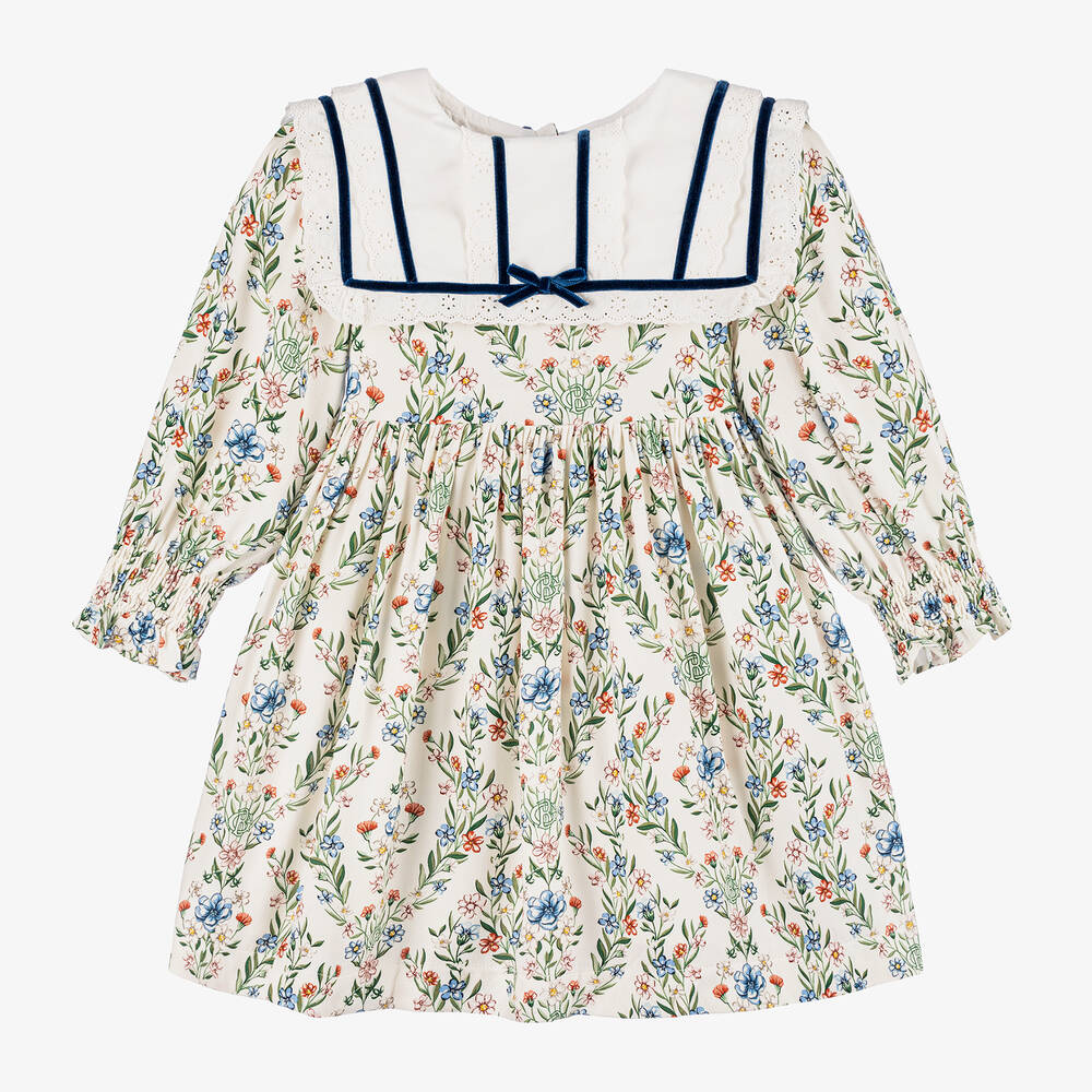 Beatrice & George - Girls Ivory Viscose Floral Dress | Childrensalon