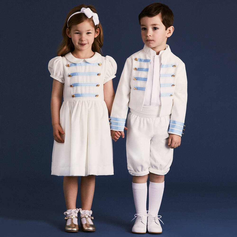 Beatrice & George-Girls Ivory Viscose Military Dress | Childrensalon