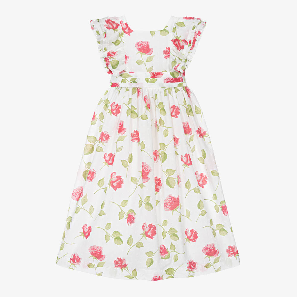 Beatrice & George - Длинное белое платье из хлопка с цветочным принтом | Childrensalon