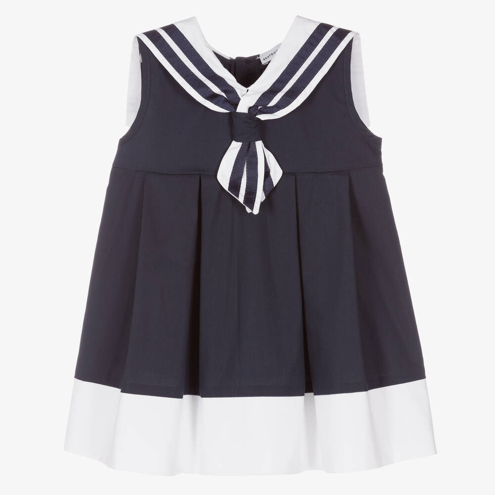 Beatrice & George - Girls Navy Blue Cotton Sailor Dress | Childrensalon