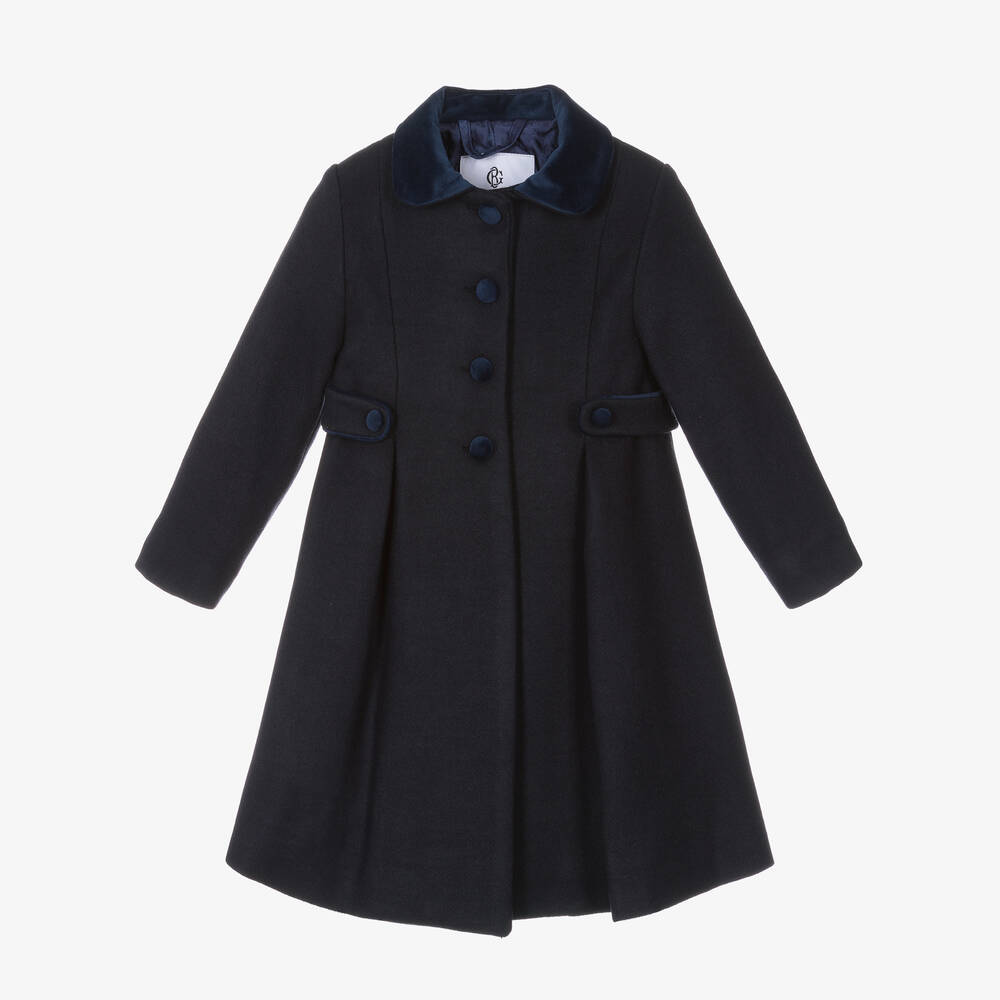 Beatrice & George - Girls Navy Blue Felted Coat | Childrensalon