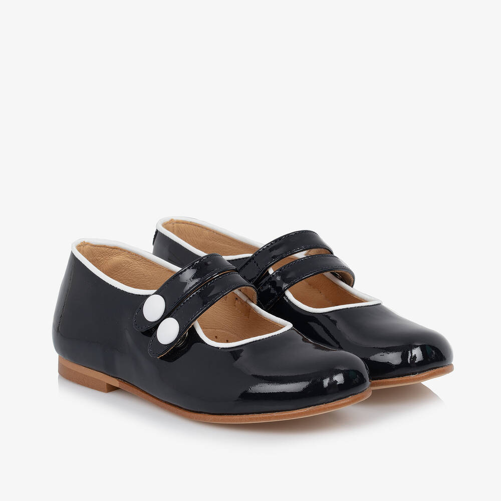 Beatrice & George - Girls Navy Blue Patent Leather Shoes | Childrensalon