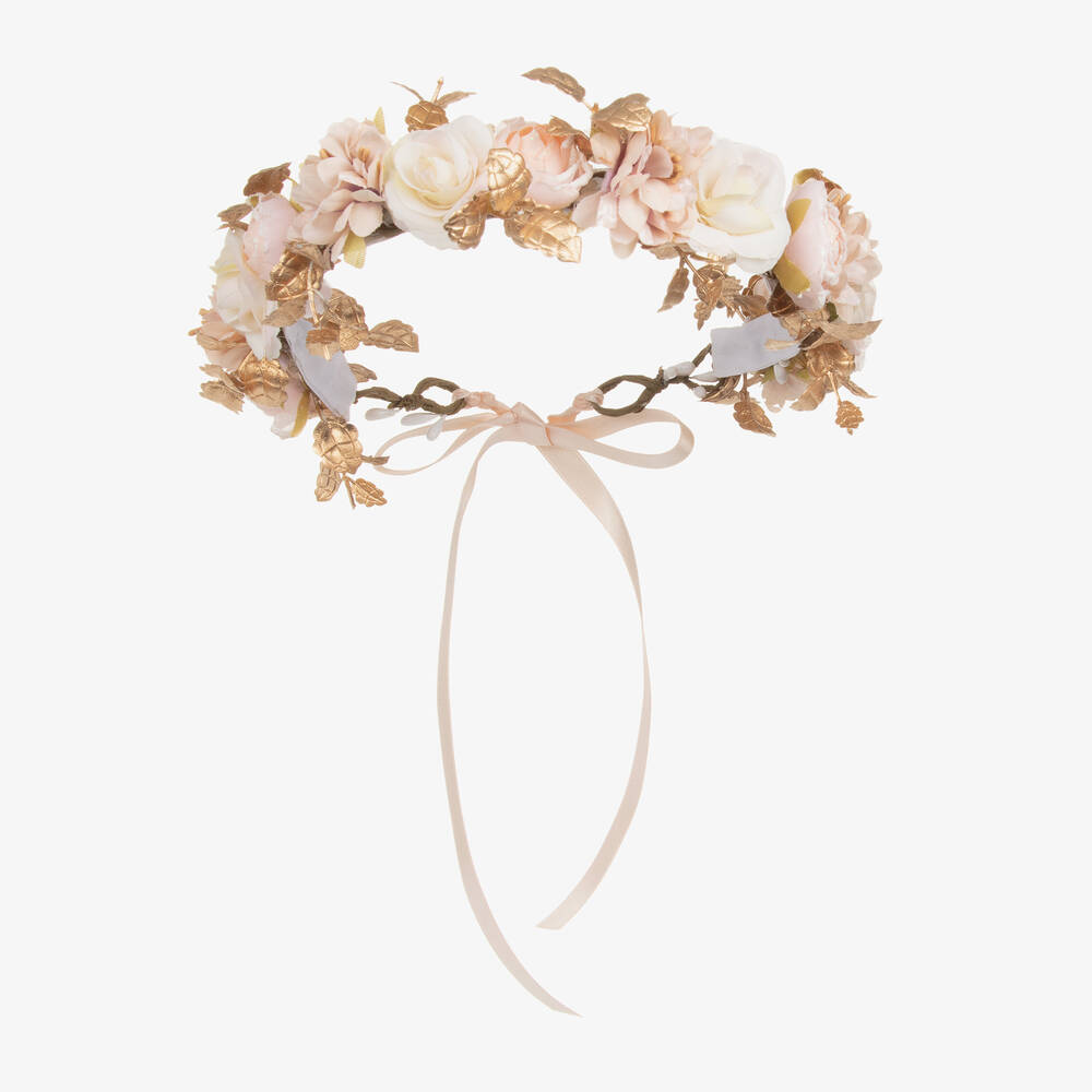 Beatrice & George - Girls Pink & Gold Flower Garland | Childrensalon