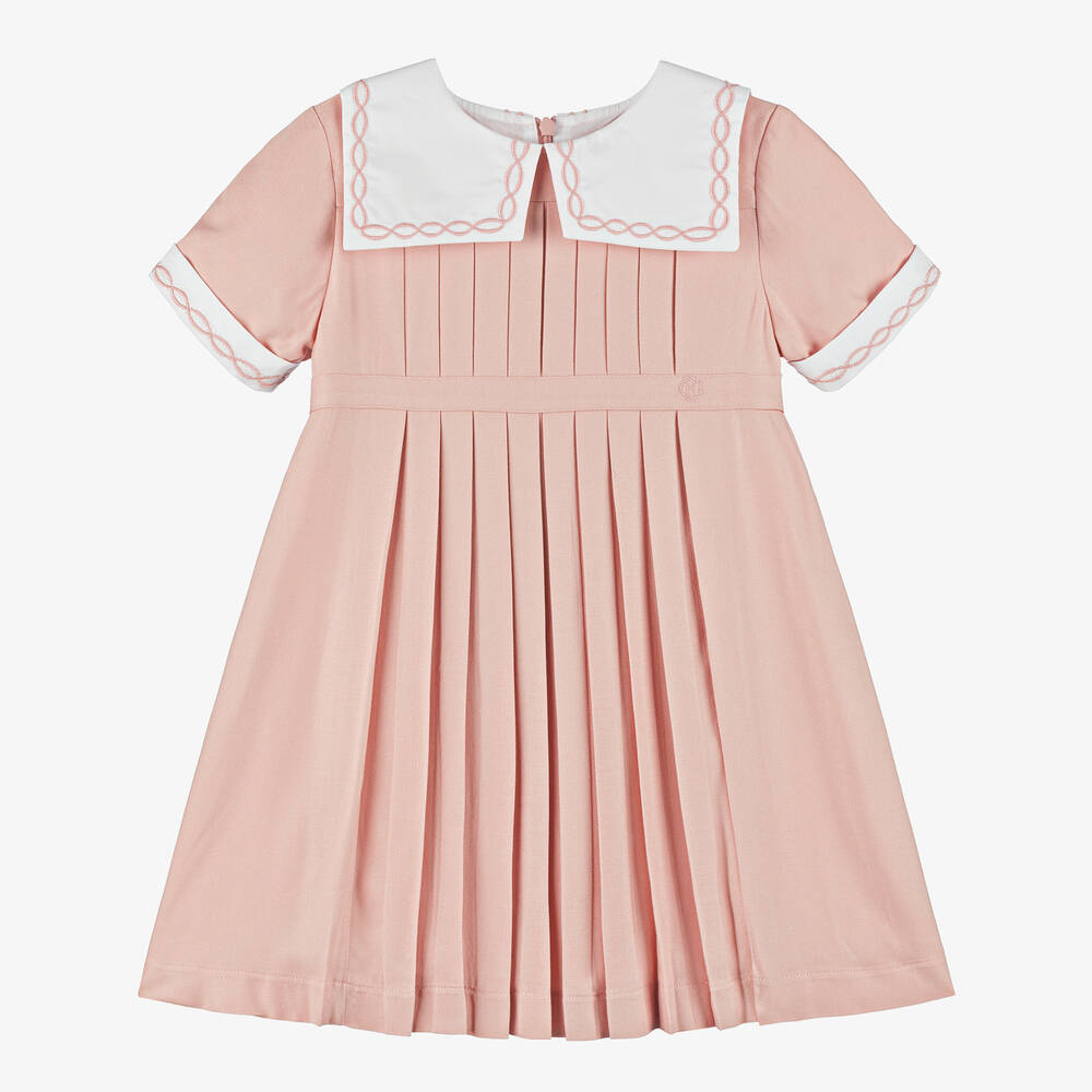 Beatrice & George - Girls Pink Pleated Viscose Dress | Childrensalon