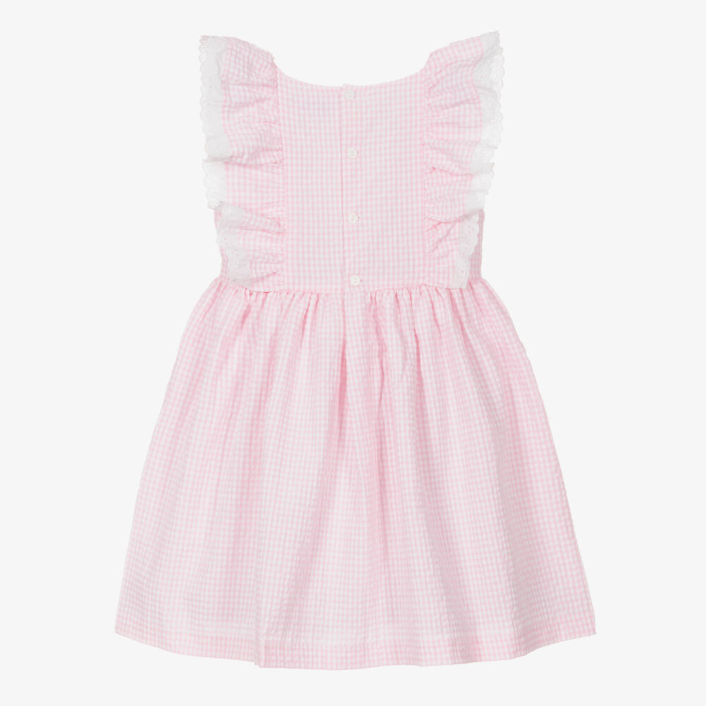 Beatrice & George - Girls Pink & White Cotton Gingham Dress | Childrensalon