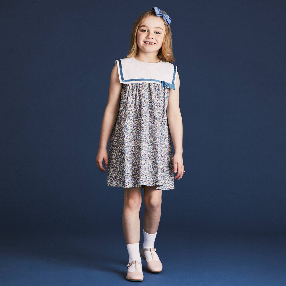 Beatrice & George-Фиолетовое хлопковое матросское платье для девочек  | Childrensalon