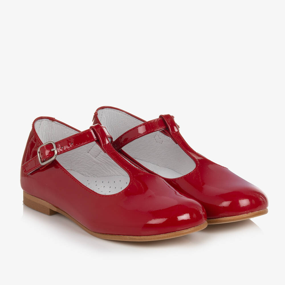 Beatrice & George - Girls Red Patent Leather T-Bar Shoes | Childrensalon