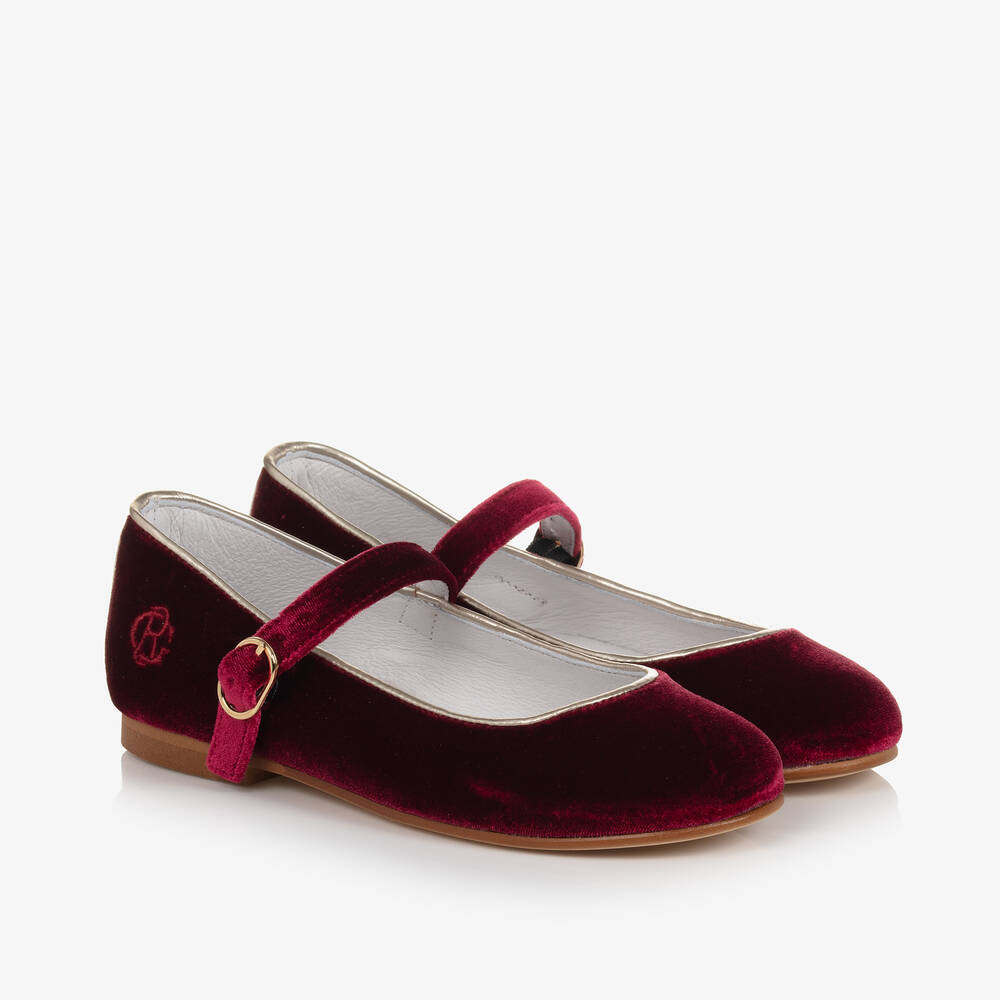 Beatrice & George - حذاء بمب مخملي ماري جين لون أحمر للبنات | Childrensalon