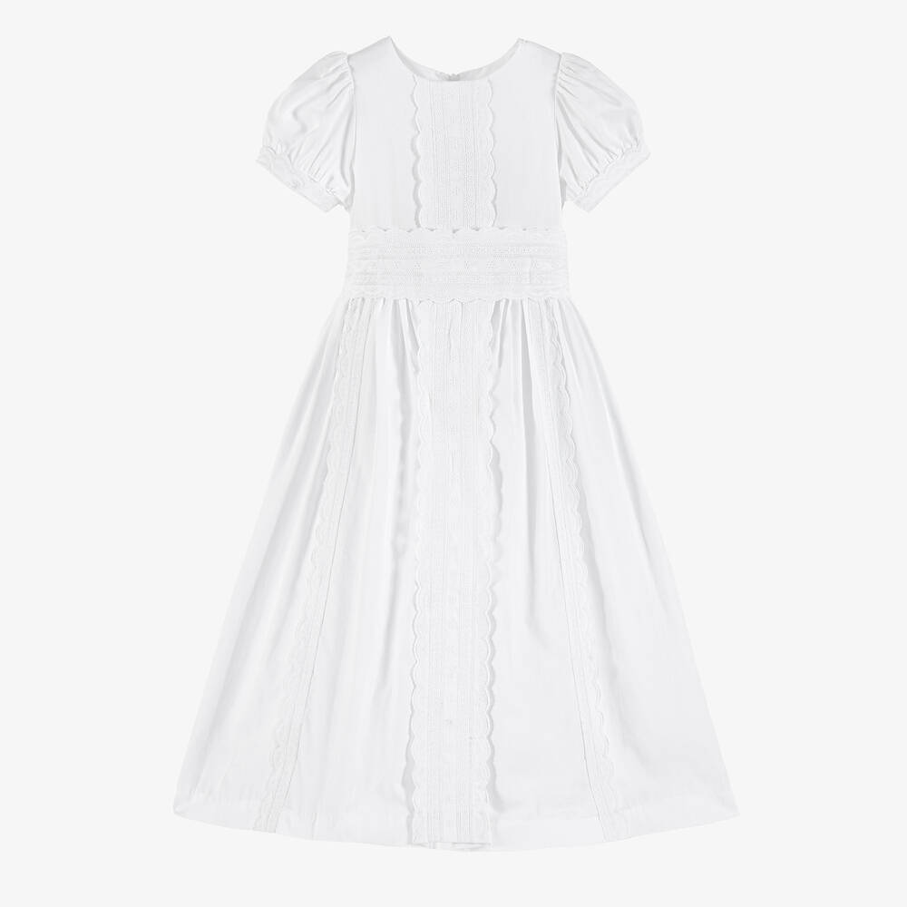 Beatrice & George - Robe blanche brodée en coton fille | Childrensalon