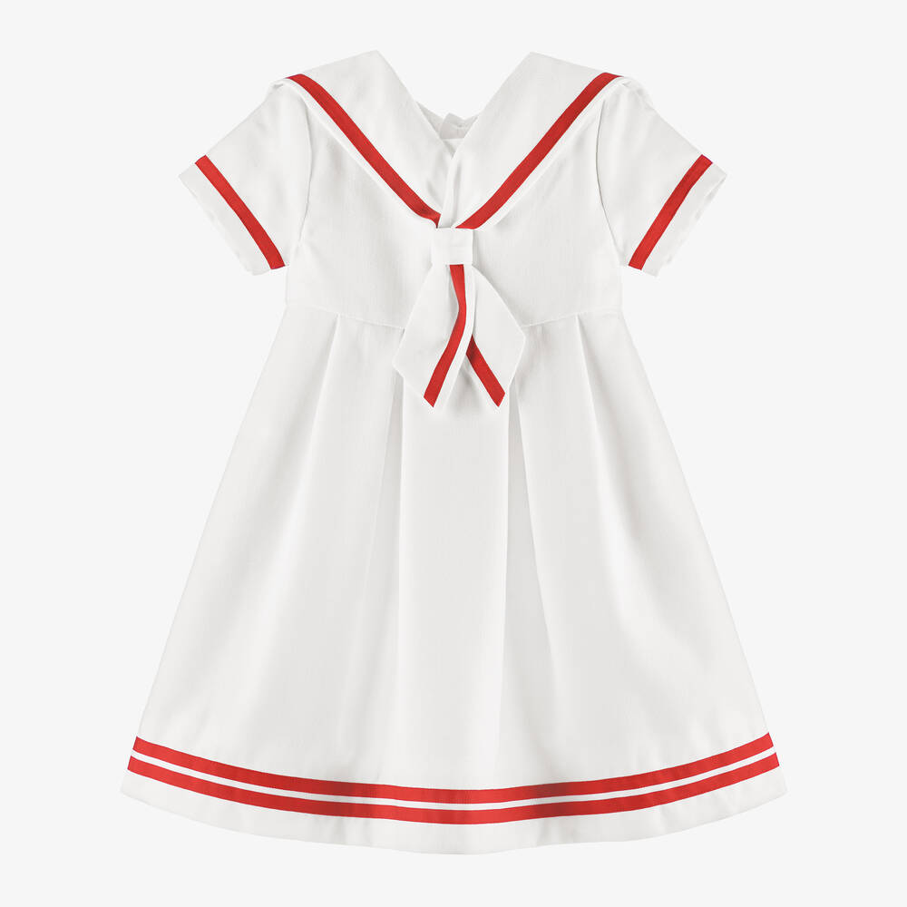 Beatrice & George - Girls White Herringbone Sailor Dress  | Childrensalon