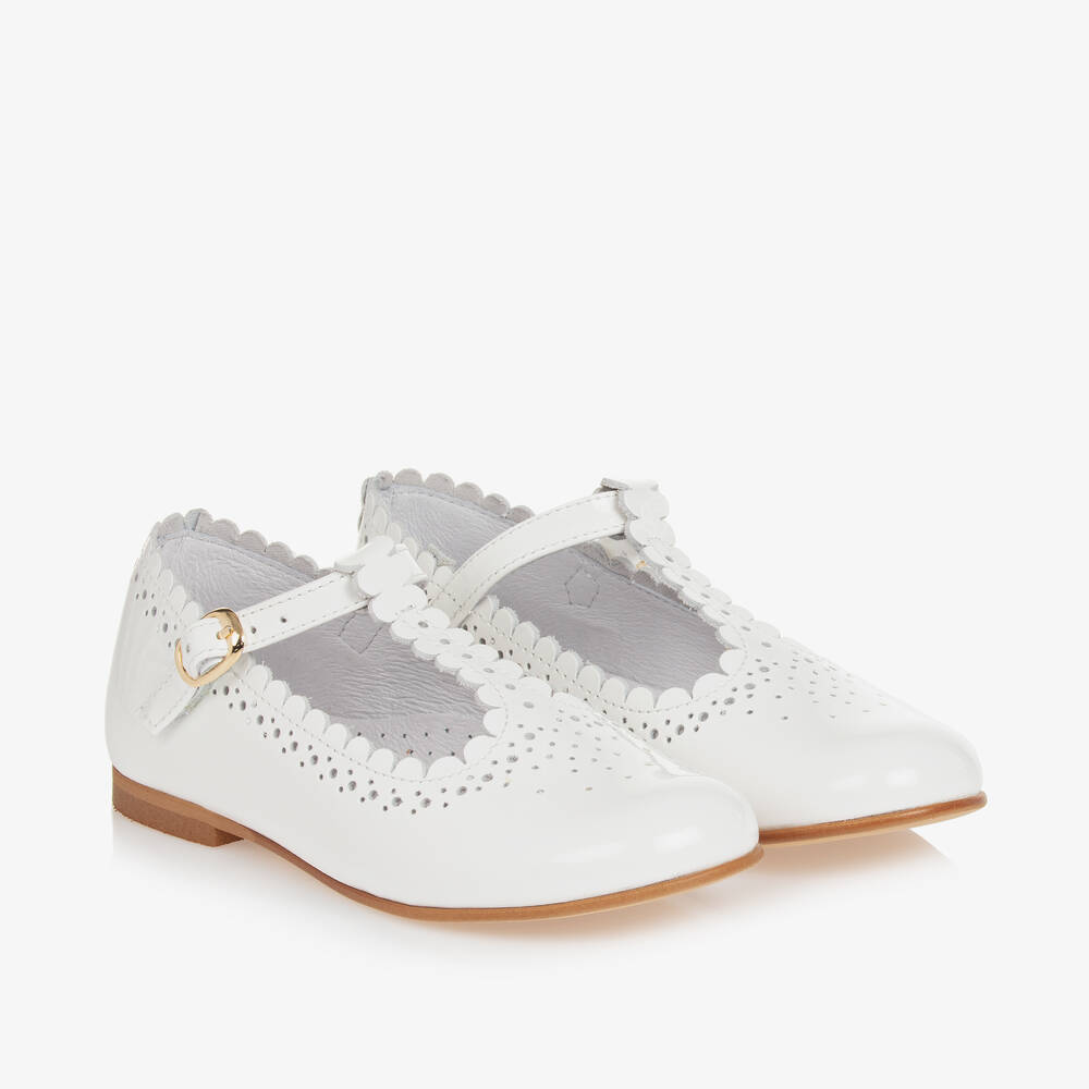 Beatrice & George - Girls White Patent Leather T-Bar Shoes | Childrensalon