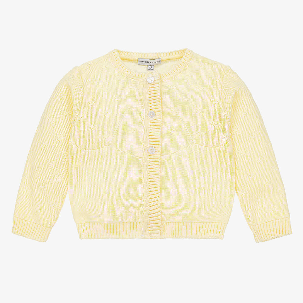 Beatrice & George - Girls Yellow Cotton Knit Cardigan  | Childrensalon