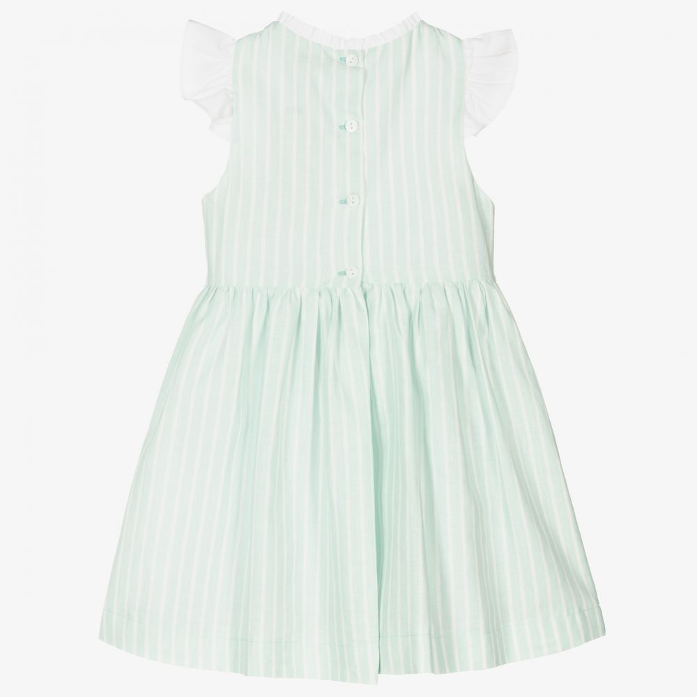 Beatrice & George - Green Stripe Linen Blend Dress | Childrensalon