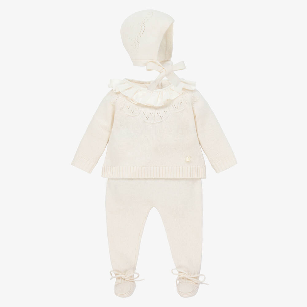 Beatrice & George - Ivory Knitted Wool & Cashmere Babygrow Set | Childrensalon