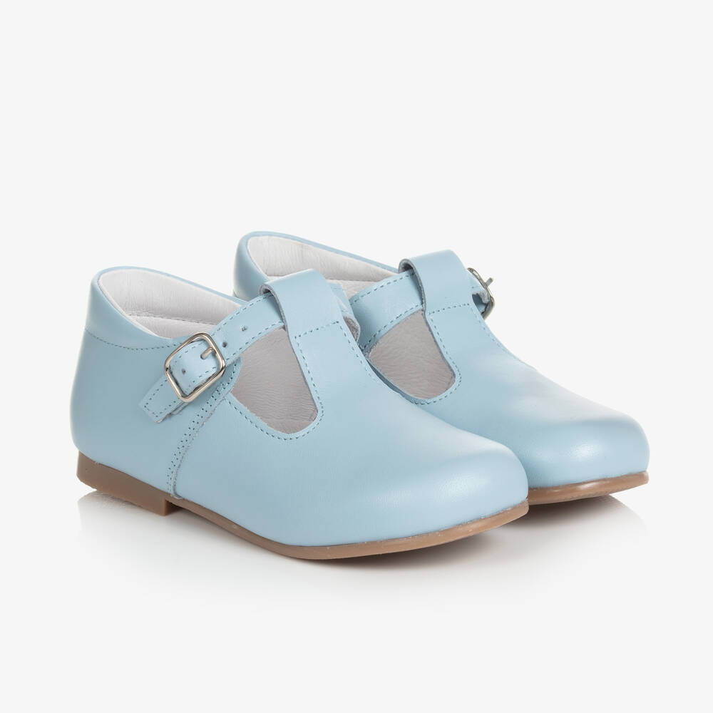 Beatrice & George - Pale Blue Leather T-Bar Shoes | Childrensalon
