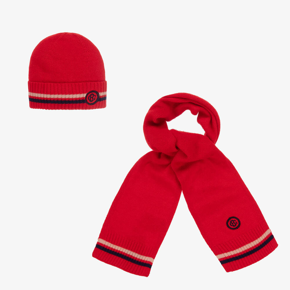 Beatrice & George - Red Wool & Cashmere Monogram Hat Set | Childrensalon