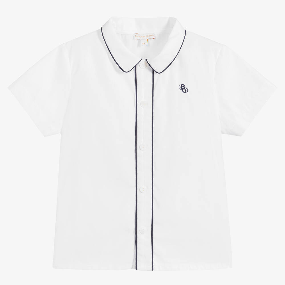 Beatrice & George - White Cotton Monogram Logo Shirt | Childrensalon