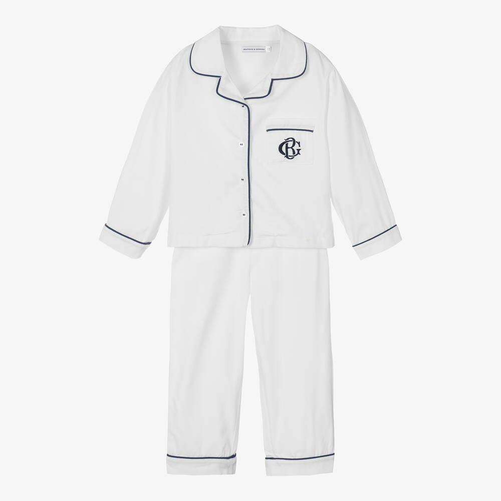 Beatrice & George - Pyjama blanc en sergé de coton | Childrensalon