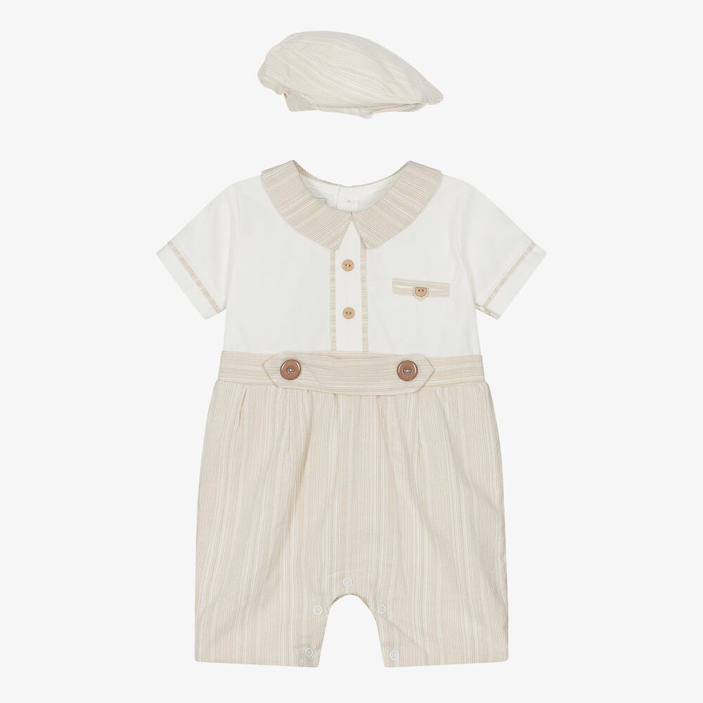 Beau KiD - Baby Boys Beige Cotton Shortie Set | Childrensalon