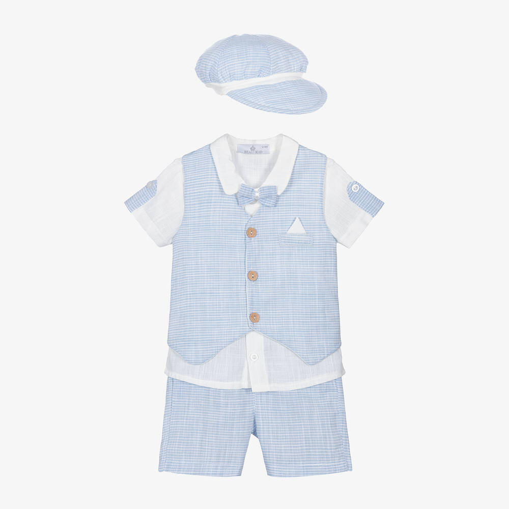 Beau KiD - طقم شورت قطن لون أزرق وعاجي للمواليد | Childrensalon