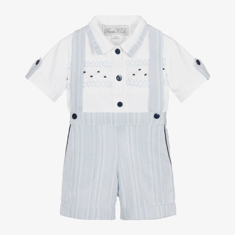 Beau KiD - Baby Boys Blue Cotton Smocked Shorts Set | Childrensalon