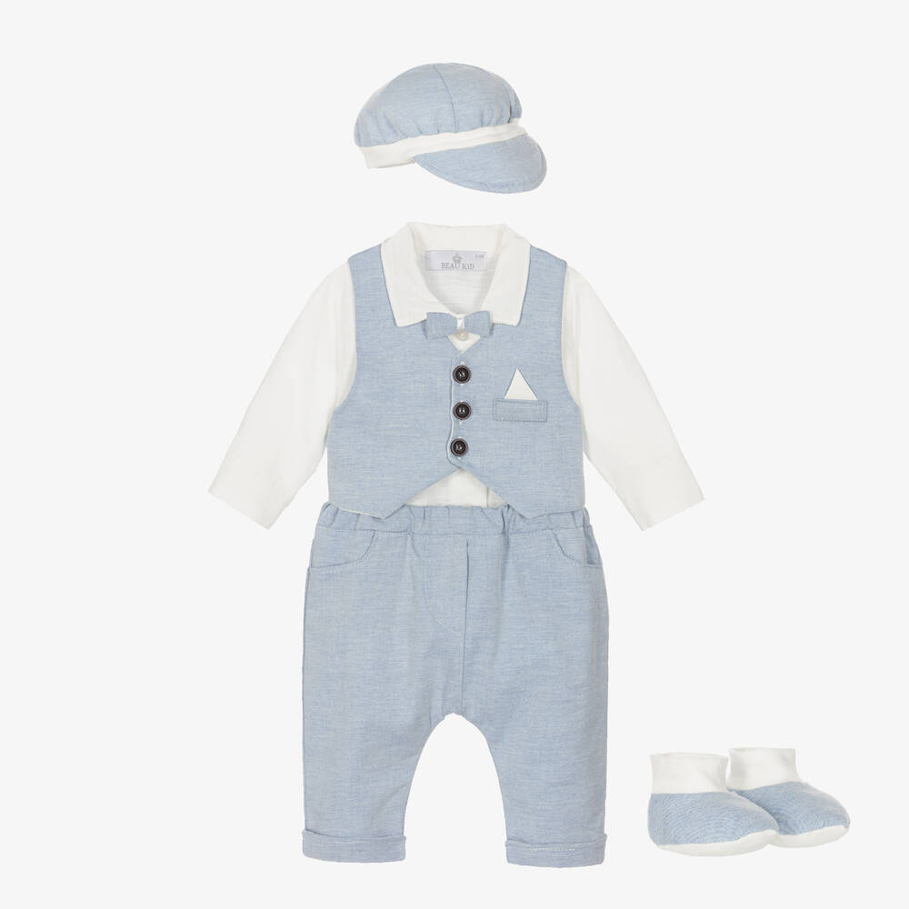 Beau KiD - Baby Boys Blue Cotton Trouser Set | Childrensalon