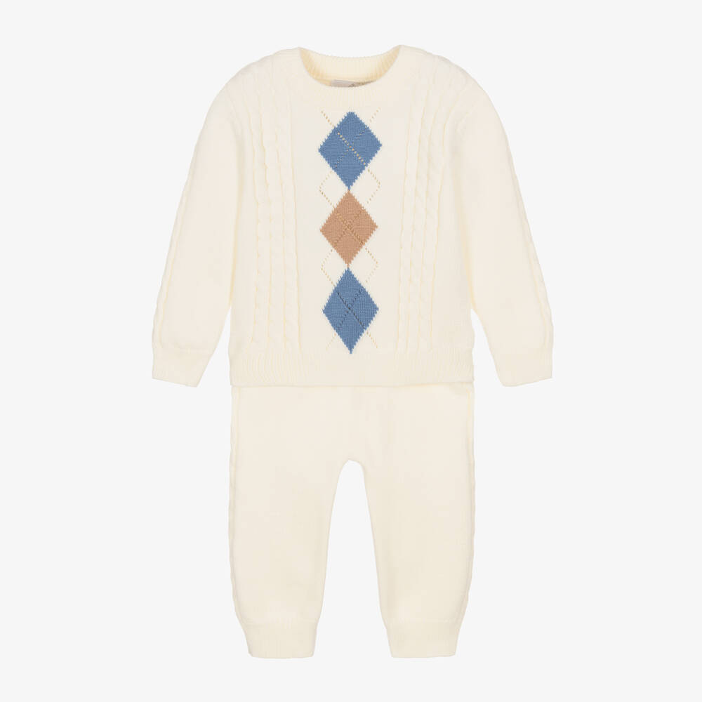 Beau KiD - Baby Boys Ivory Knitted Trousers Set | Childrensalon