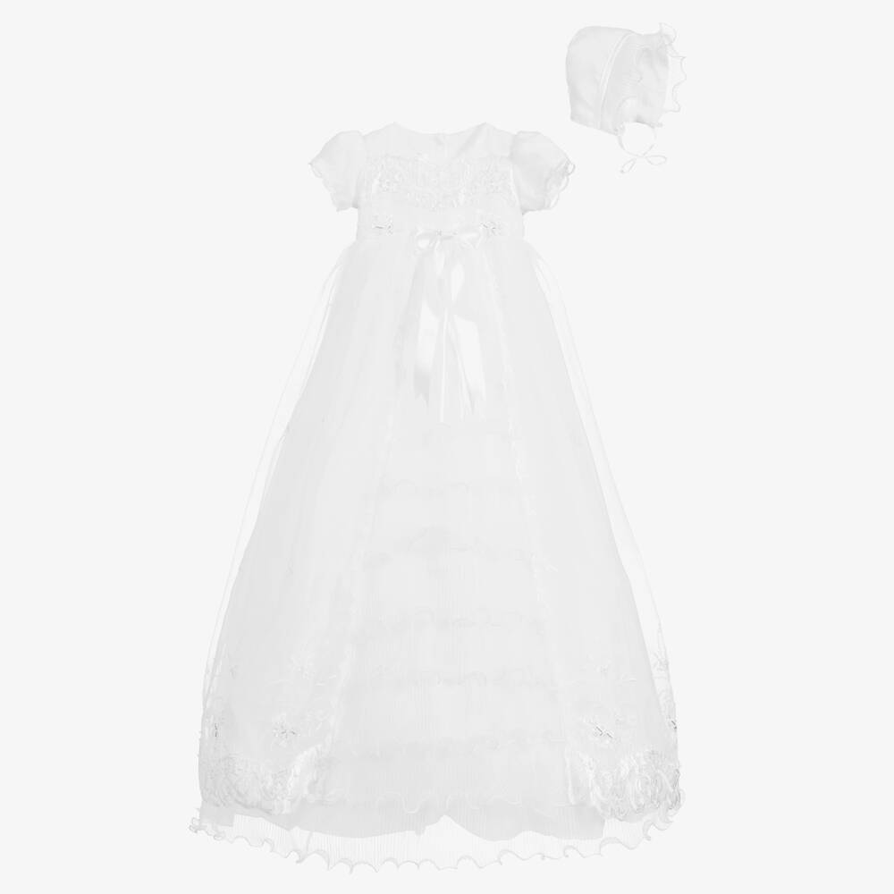 Beau KiD - فستان و بونيه أورغانزا لون أبيض للمولودات | Childrensalon