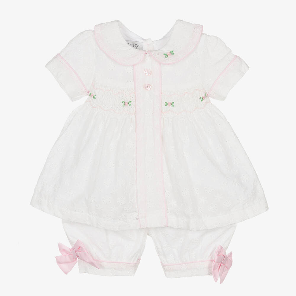 Beau KiD - طقم فستان برودوري انجليز قطن لون عاجي للمولودات | Childrensalon