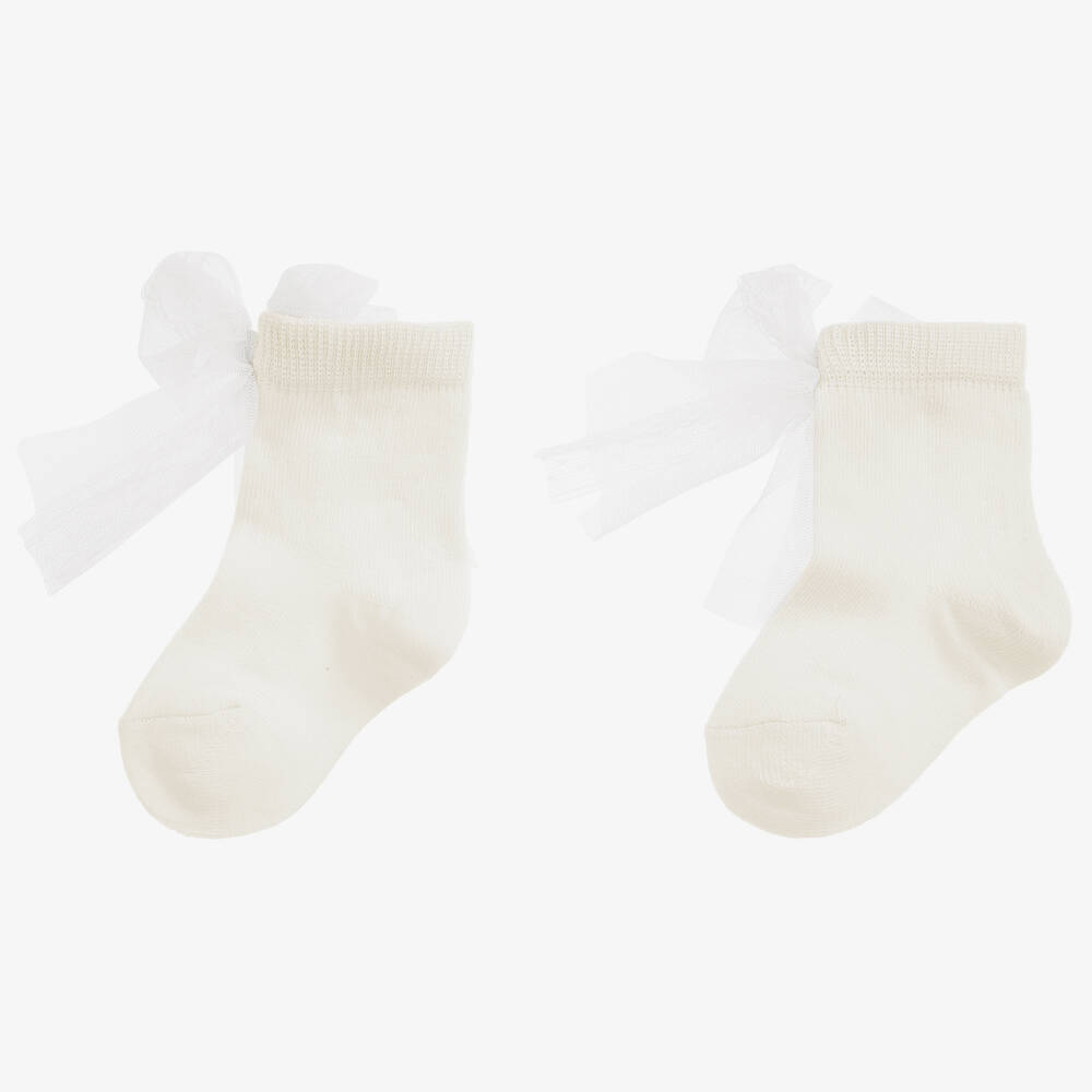 Beau KiD - Baby Girls Ivory Cotton Socks | Childrensalon
