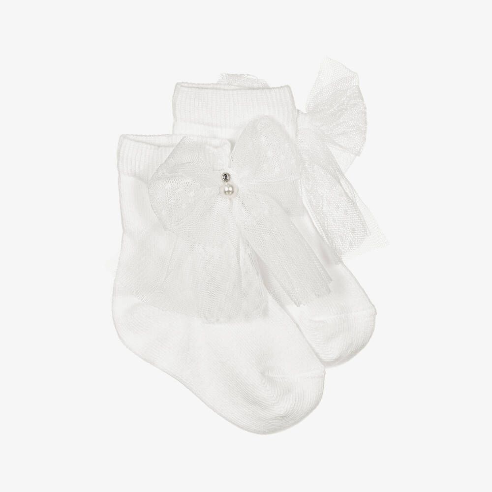 Beau KiD - Baby Girls Ivory Cotton Socks | Childrensalon