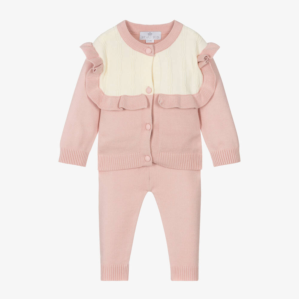 Beau KiD - Baby Girls Pink Knitted Trouser Set | Childrensalon