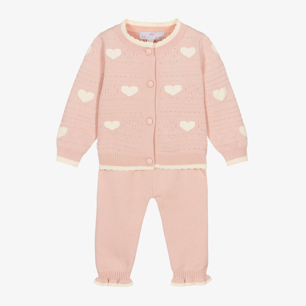 Beau KiD - Baby Girls Pink Knitted Trouser Set | Childrensalon