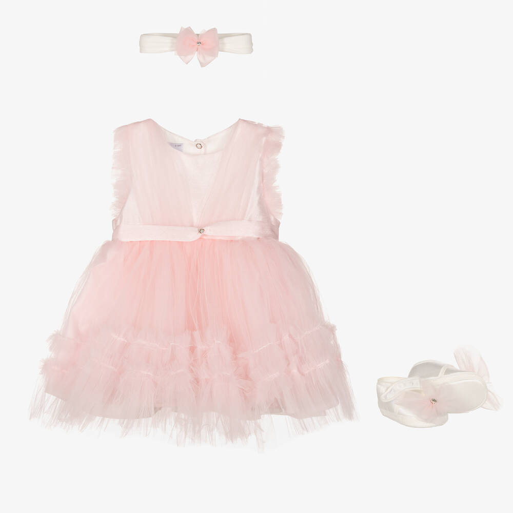 Beau KiD - طقم فستان قطن فوال وتول لون زهري للمولودات | Childrensalon