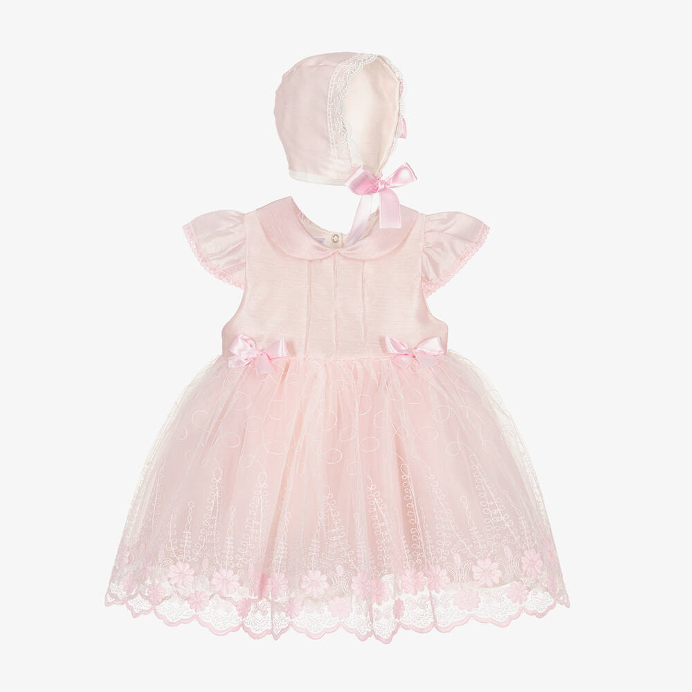 Beau KiD - طقم فستان ساتان وتول لون زهري للمولودات | Childrensalon