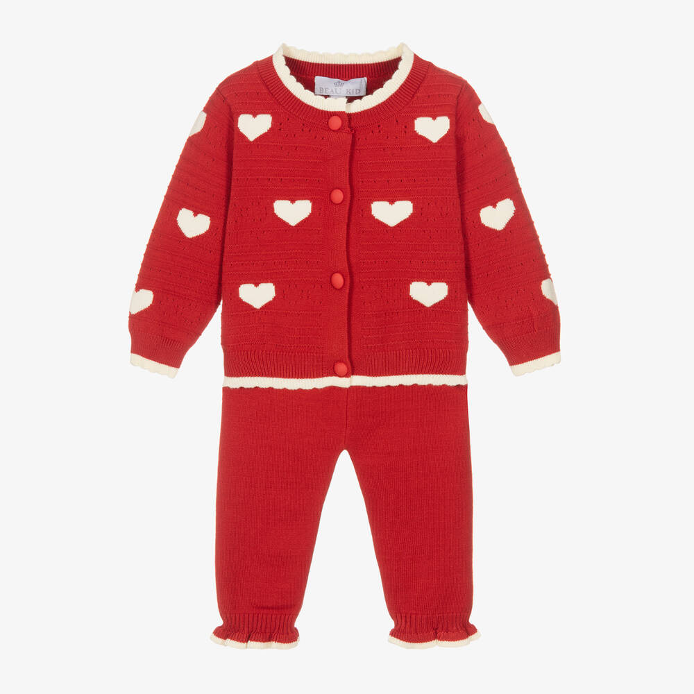 Beau KiD - Baby Girls Red Knitted Trouser Set | Childrensalon