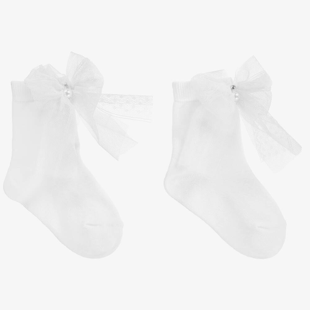 Beau KiD - Baby Girls White Cotton Socks | Childrensalon
