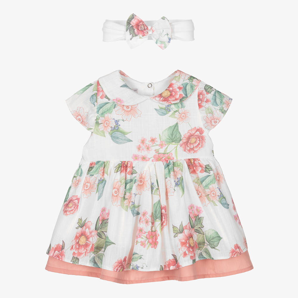 Beau KiD - Baby Girls White & Pink Floral Dress Set | Childrensalon