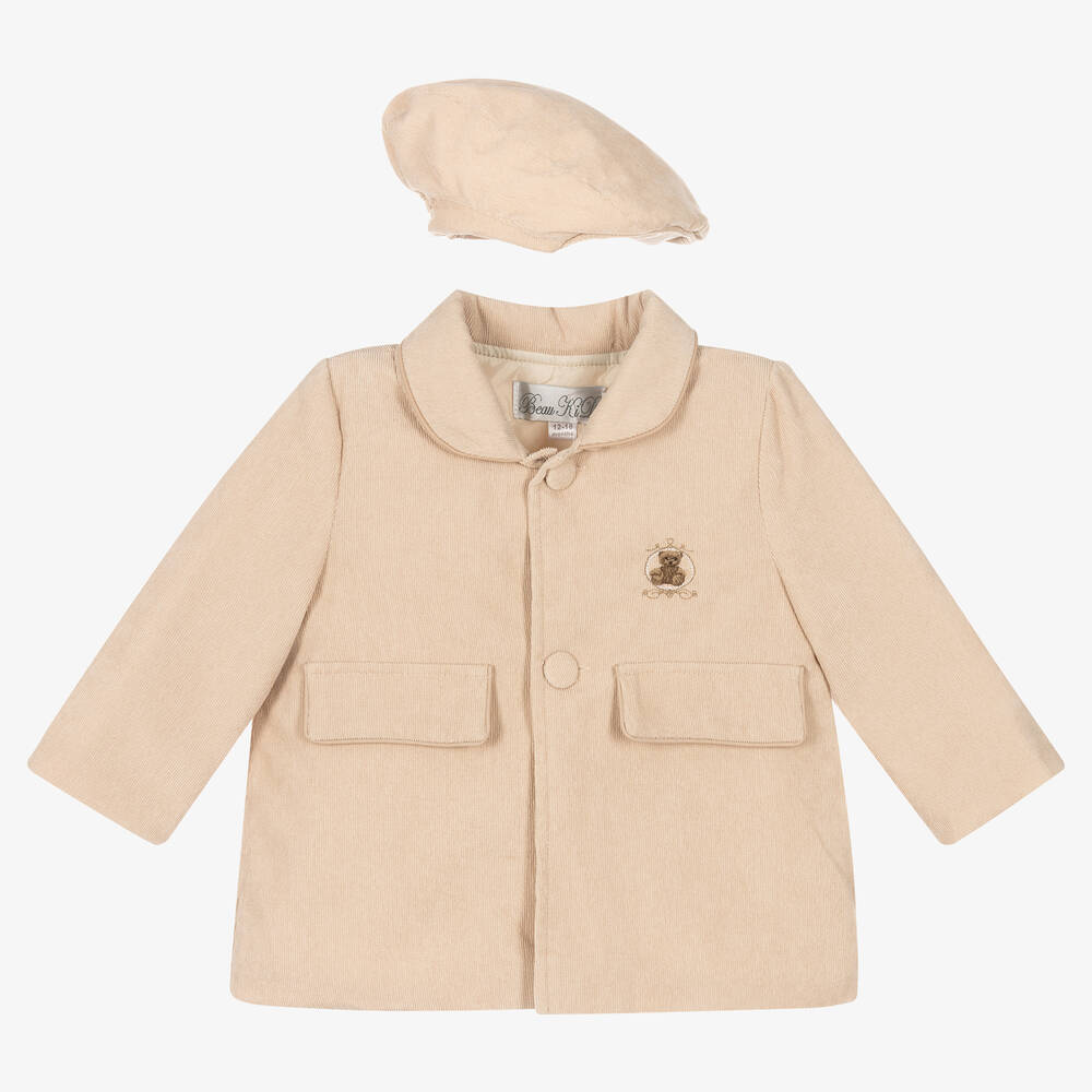 Beau KiD - Manteau et bonnet beiges velours côtelé | Childrensalon
