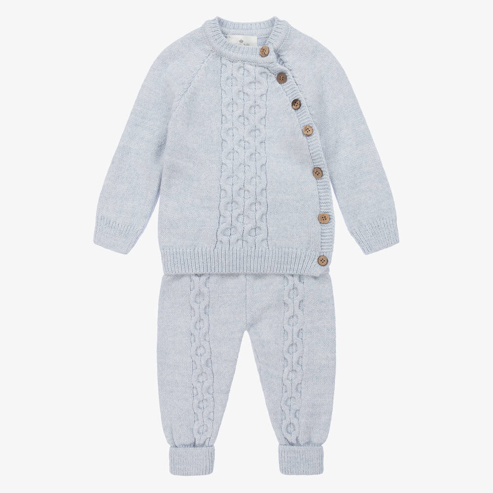 Beau KiD - Blue Knitted Baby Trouser Set | Childrensalon