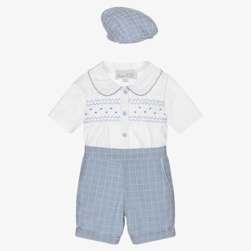 Beau KiD - Blaues, gesmoktes Baby-Shorts-Set | Childrensalon