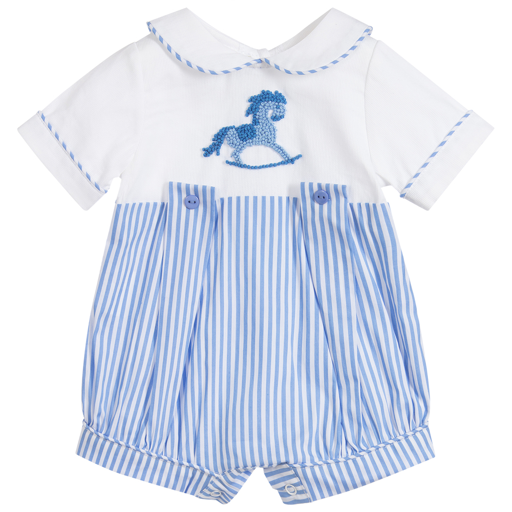 Beau KiD - بودي سوت قطن لون أزرق وأبيض للمواليد | Childrensalon