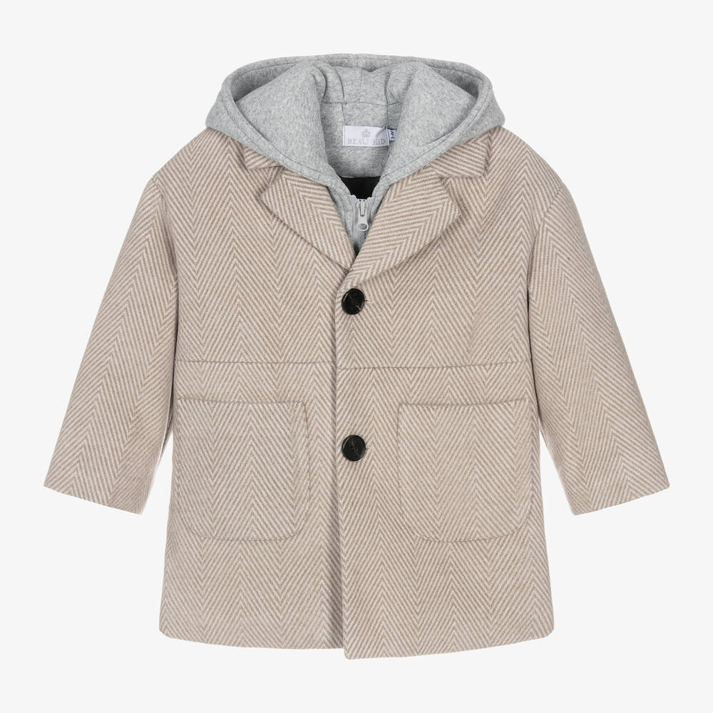 Beau KiD - Boys Beige Hooded Coat | Childrensalon