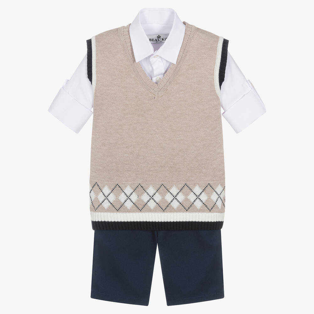 Beau KiD - Сине-бежевый комплект с шортами | Childrensalon