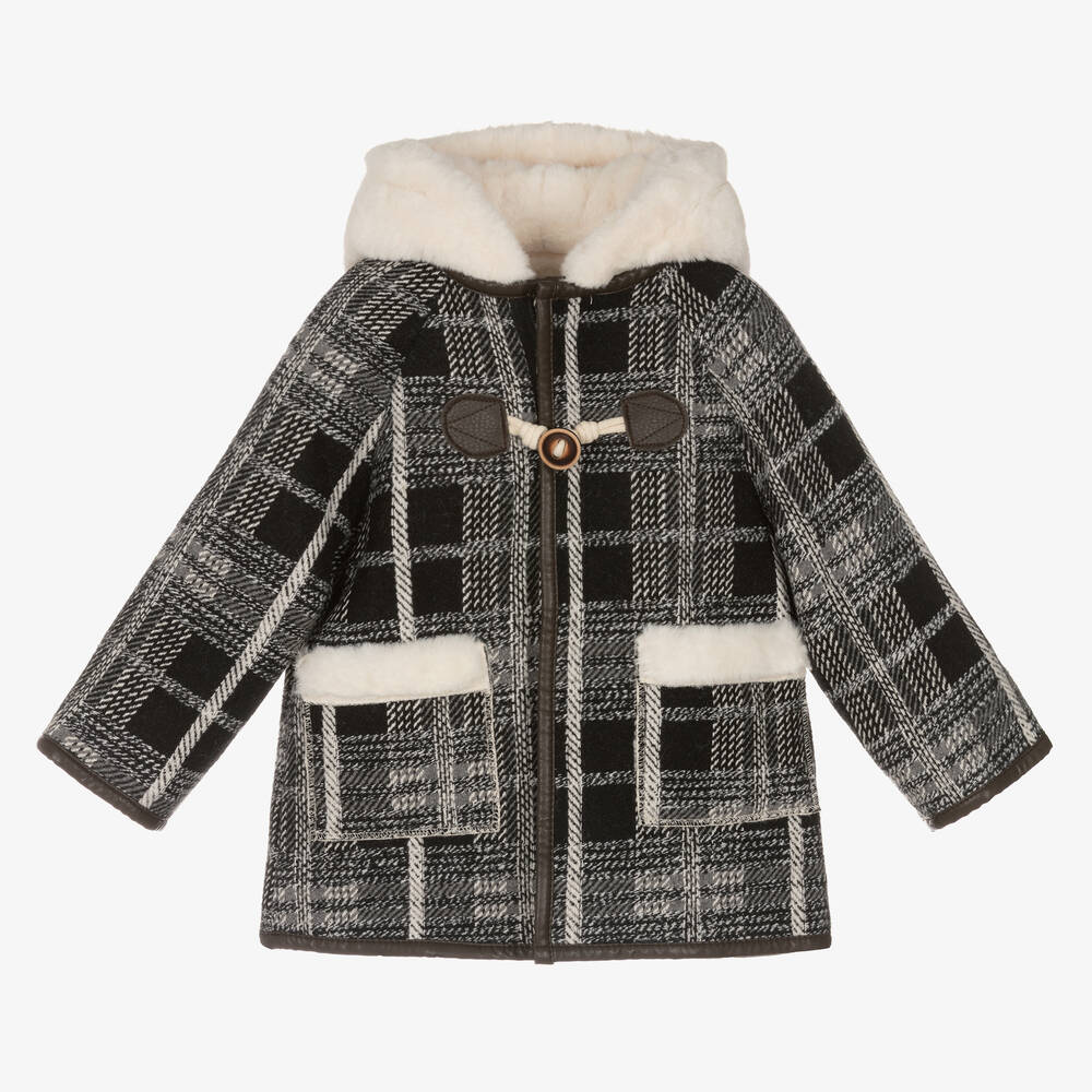 Beau KiD - Boys Black Check Hooded Coat | Childrensalon