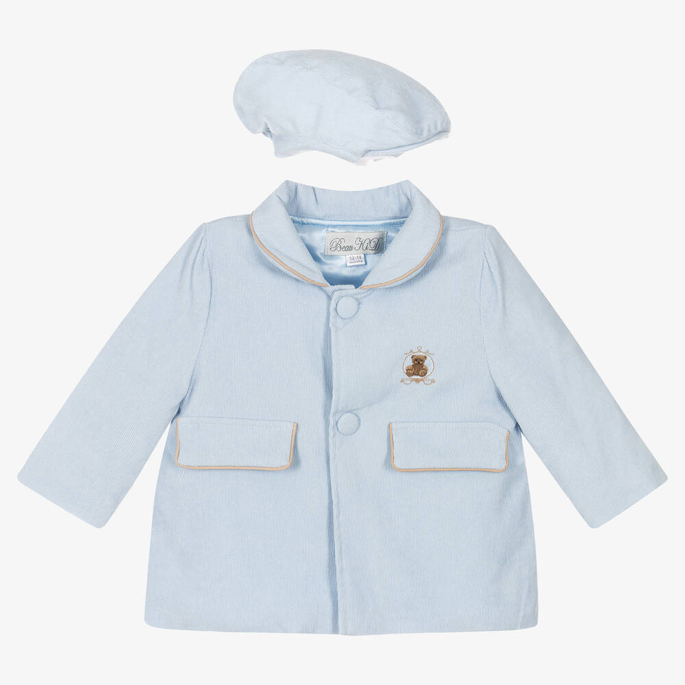 Beau KiD - طقم معطف وقبعة أطفال ولادى  كوردروي لون أزرق فاتح | Childrensalon